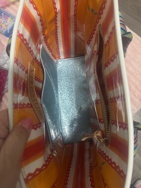 Consuela Orange and Red Striped Tote with Silver Glitter Interior